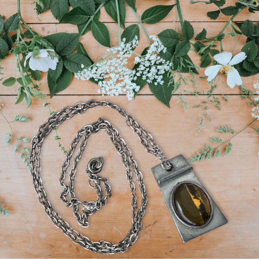 Contemporary Pewter Necklace 24”